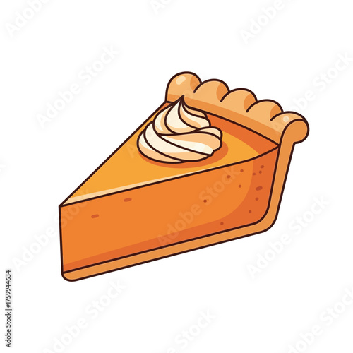 Delicious slice of pumpkin pie with whipped cream on top.