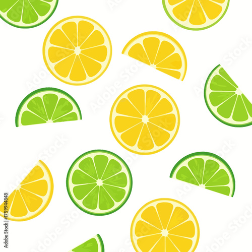 Fresh citrus fruits slices of lemon and lime on white background.