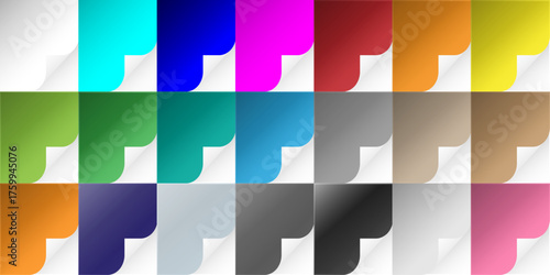 Curled paper corners curve page collection of colorful papers with curl torn page of piece sheets minimalist design soft light note background, realistic curled paper corners set isolated background.