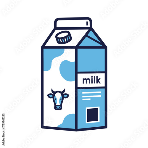 Milk carton illustration with cow and milk text for dairy products.