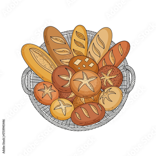 Basket of assorted fresh baked bread for sale.