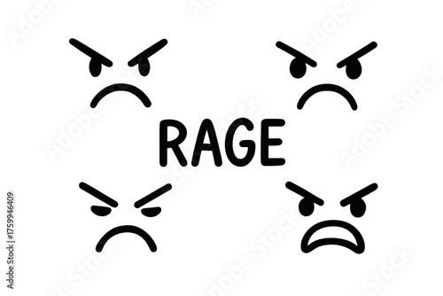 Rage expression: angry faces with furrowed eyebrows and downturned mouths