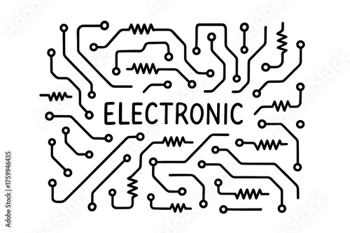 Intricate circuit design with electronic components and connections