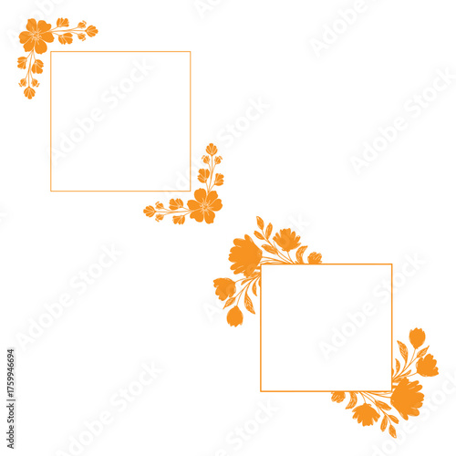 Elegant Dual Floral Frame Corners in Orange for Invitation and Decorative Design