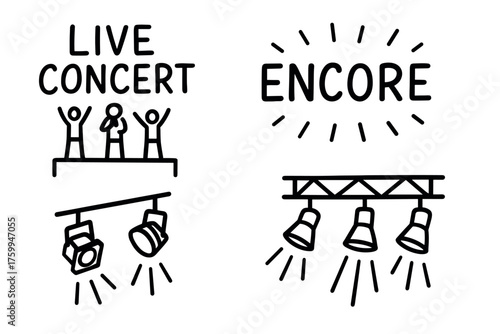 Live concert and encore: exciting music event with stage lights and performers