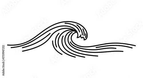 Abstract Ocean Wave Illustration In Monochrome Displaying Movement and Flowing Lines