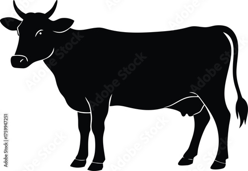 Domestic cattle silhouette. Dairy or beef farming vector graphic