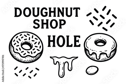 Doughnut shop hole sign with sweet treats and sprinkles
