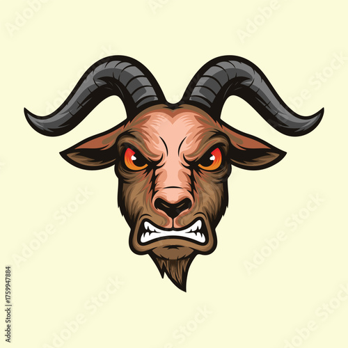 Furious Goat Head Mascot Illustration with Glowing Eyes for Esports and Gaming Logo Design