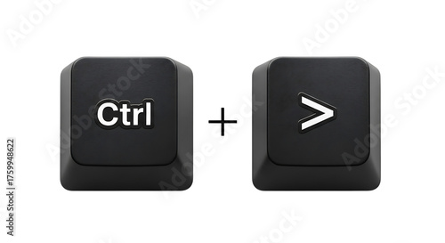 Ctrl and greater than key combination isolated on transparent background