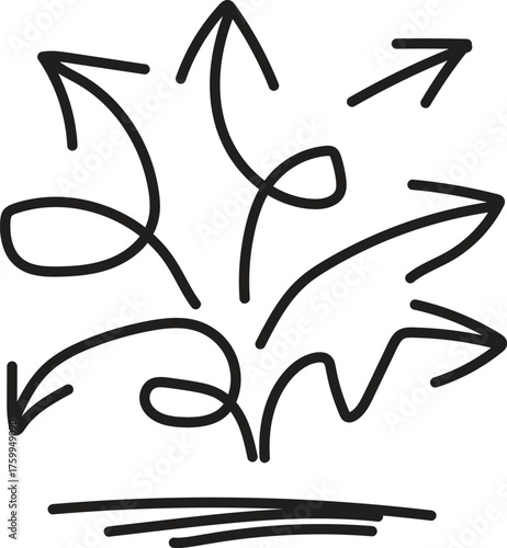Collection of diverse hand-drawn brush stroke arrows pointing in various directions for design concepts