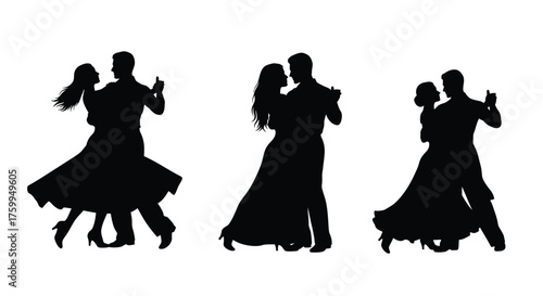 Elegant ballroom dancers in silhouette showcasing graceful movements and partnership