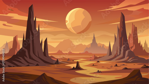 A desolate and harsh terrain with rocky spires reaching towards the harsh sun as if in defiance.