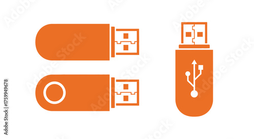 Two orange usb flash drive icons shown in different orientations