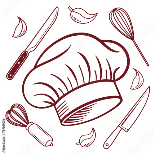 Vector art of chef hat and cooking utensils