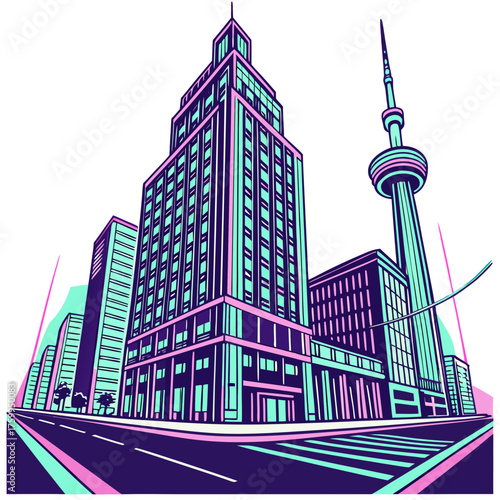 Vector art of cityscape with tower