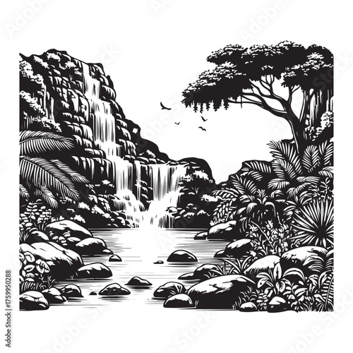 Waterfall and Nature Image Vector