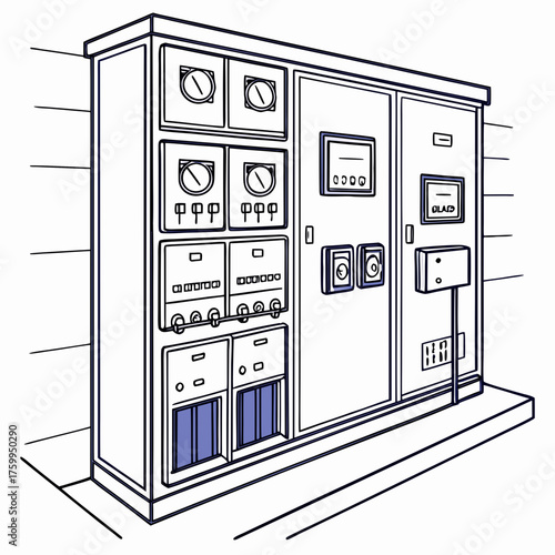 Vector art of electrical control cabinet isolated on white