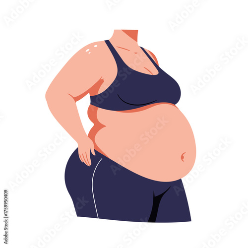Illustration of a Plus Size Woman's Curvy Torso in Athleisure Wear Promoting Body Acceptance and Health