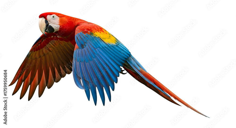 Fototapeta premium Scarlet Macaw Parrot Flying with Wings Spread bird