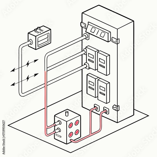 Vector art of isometric electrical panel wiring diagram