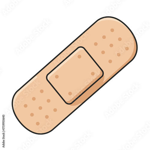 Simple cartoon illustration of a single beige adhesive bandage or plaster with a breathable texture, used for first aid and wound care, isolated on a white background