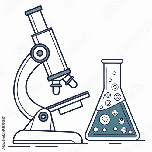 Vector art of microscope and flask