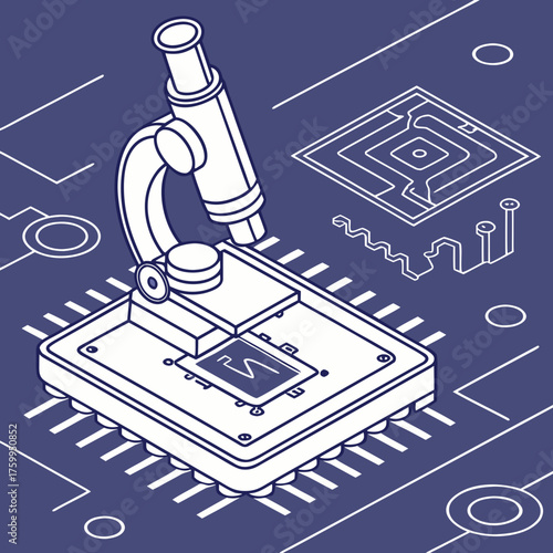 Vector art of microscope on chip