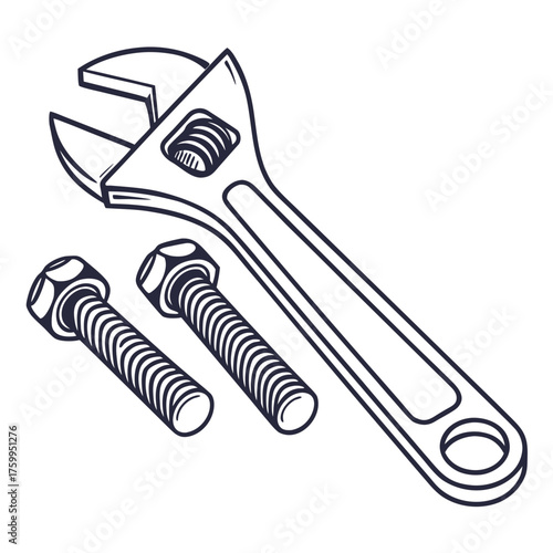 Vector art of wrench and bolts