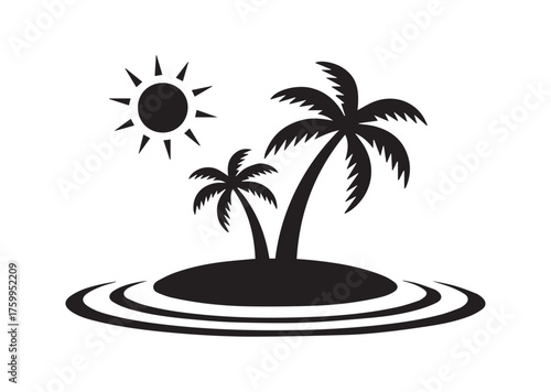 Tropical island icon, Tropical island solid vector