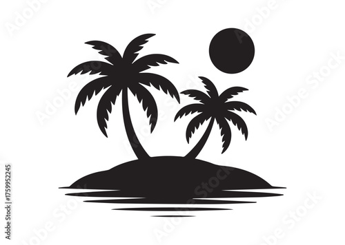 Tropical island icon, Tropical island solid vector