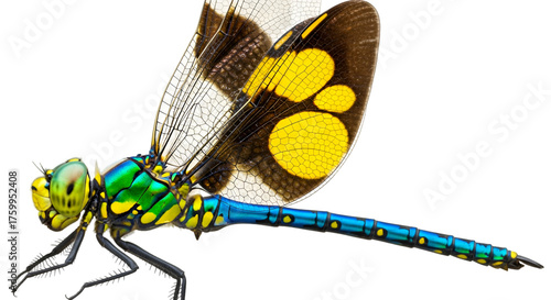 Vividly colored dragonfly with intricate wings insect