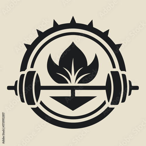 Nature Inspired Fitness Logo Concept Featuring Dumbbell Plant Symbol Healthy Lifestyle Gym Strength Training and Wellness Centered Design