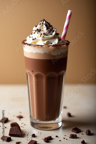 Delicious chocolate cold coffee with whipped cream and sprinkles