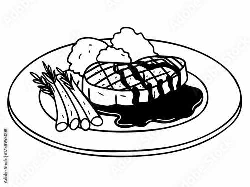 Elegant steak dinner plate vector illustration scalable food art