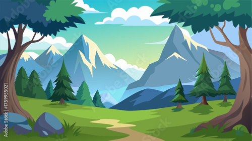 A mountain glade that seems untouched by time with ancient trees and a peaceful aura that envelops all who enter.