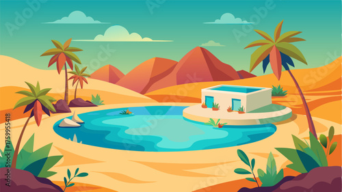 A hidden gem in the harsh desert terrain this oasis boasts a crystalclear lagoon fringed by swaying palm trees and a bed of colorful wildflowers.