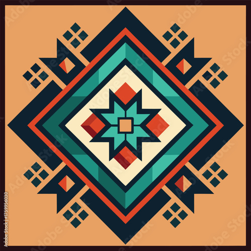 Geometric Southwestern Textile Design with Earth Tone Colors Inspired by Native American Art and Aztec Patterns