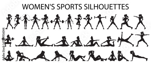 Women Sport Silhouette Fitness Exercise Vector Set