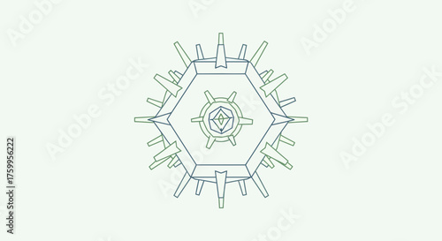 Geometric abstract design with spikes and internal layered shapes.