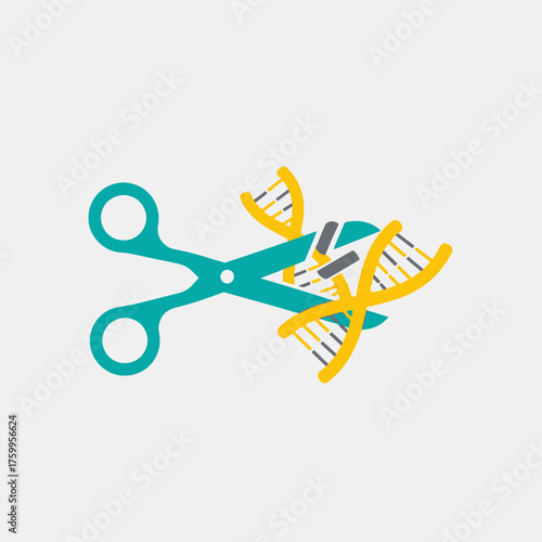 Scissors cutting a DNA strand, representing genetic modification.