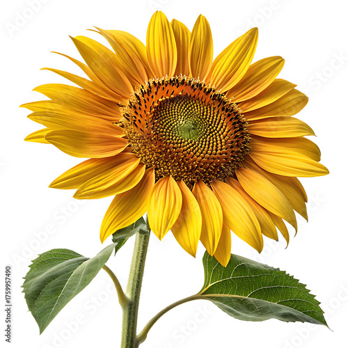 A vibrant detailed close up of a single fully bloomed sunflower with bright yellow petals and a dark center against a stark black background