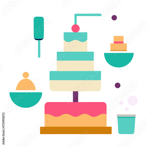 Creative baking and cake decoration vector graphics for culinary design