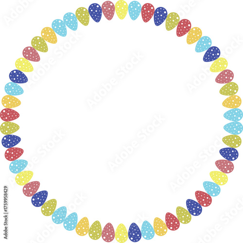 Painted Easter eggs frame with empty space. Copy space on transparent background. Easter egg hunt