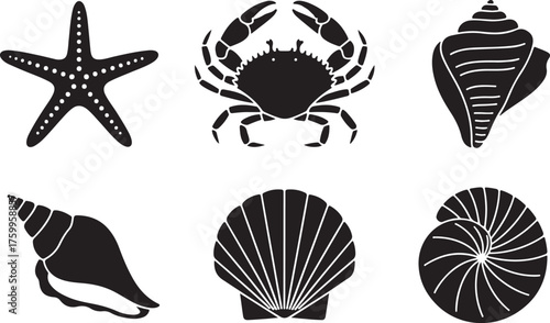 Tropical Marine Life Silhouette Collection for Nautical Art Design