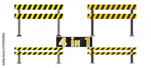 Construction or Road Safety Barrier Icons with Yellow and Black Stripes, Warning and Caution Symbol