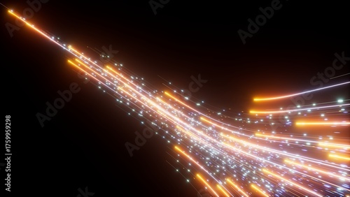 Wallpaper Mural 3d render, abstract background of yellow and blue neon stream glowing in the dark. Glowing lines and bokeh lights. Data transfer concept. Digital futuristic wallpaper Torontodigital.ca