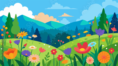 A lush meadow bursting with vibrant wildflowers creating a picturesque tapestry of colors.