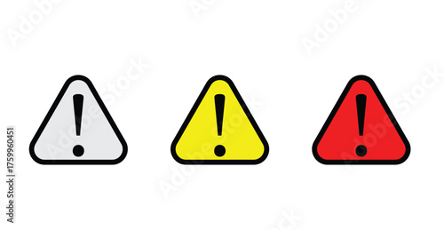 Exclamation danger icon flat vector set. Danger, warning sign icon set .