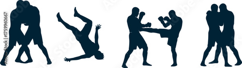 silhouette of man Boxin dancing and running vector illustration